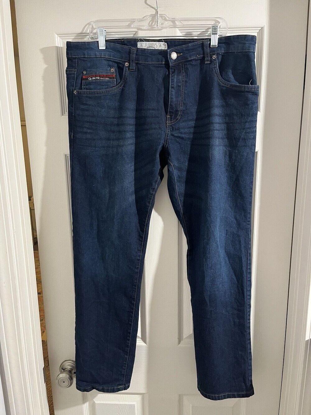 Akademiks Jeans Mens 38x32 Blue Denim Skinny Tapered Slim Y2K Jeanius